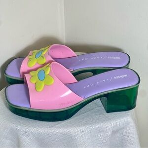 Pink and green Melissa Lazy OAF platform jelly shape heel sandals